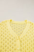 Yellow Pointelle Knit V Neck Sweater Cardigan